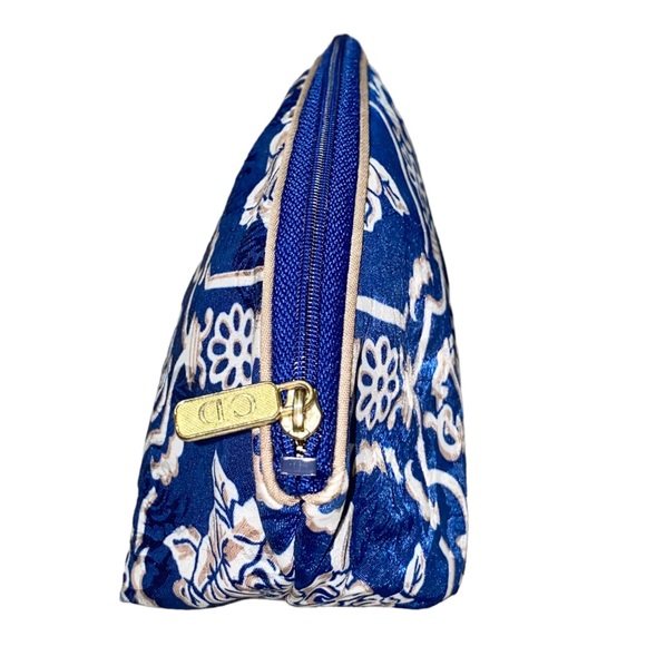 VTG Christian Dior Blue Monogram Logo Floral Print Small Makeup Pouch Bag - Picture 7 of 10